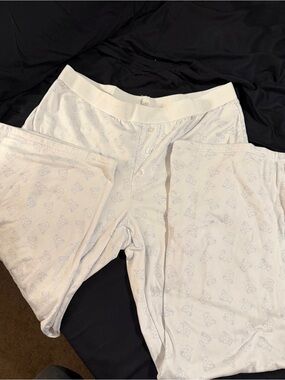 Women’s White Teddy Bear Printed Cotton Pajama Pants - Soft Lounge Sleepwear